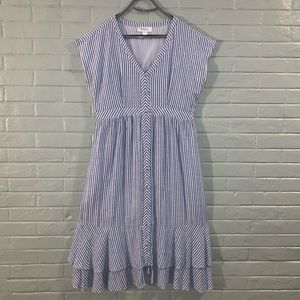 Medium Motherhood Maternity Short Sleeve Blue & White Striped Button Down Dress